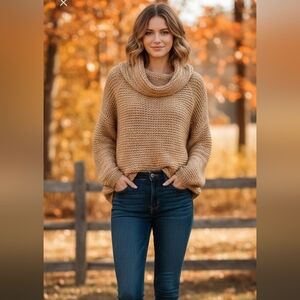 Chunky loose knit cowl neck sweater medium